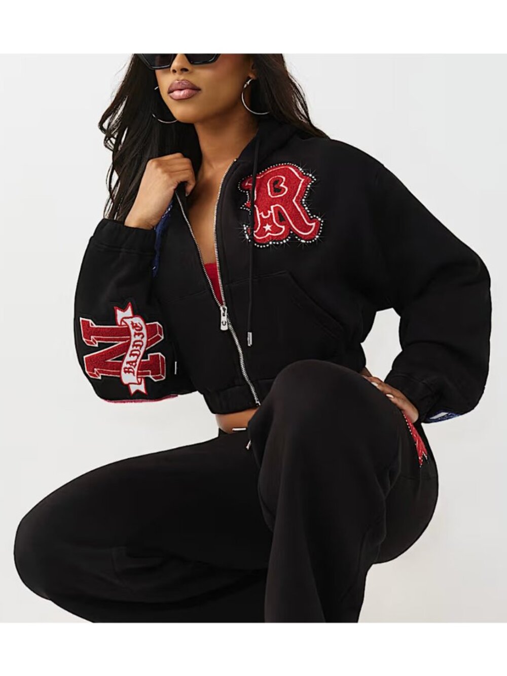 New True Religion M Crystal Patch Girlfirend Zip Hoodie Jet Black Women's Medium - Picture 3 of 4